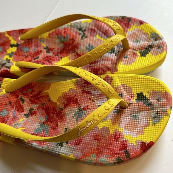 Joules Printed Moulded Flip Flop Floral Yellow Rubber - Picture 2 of 5